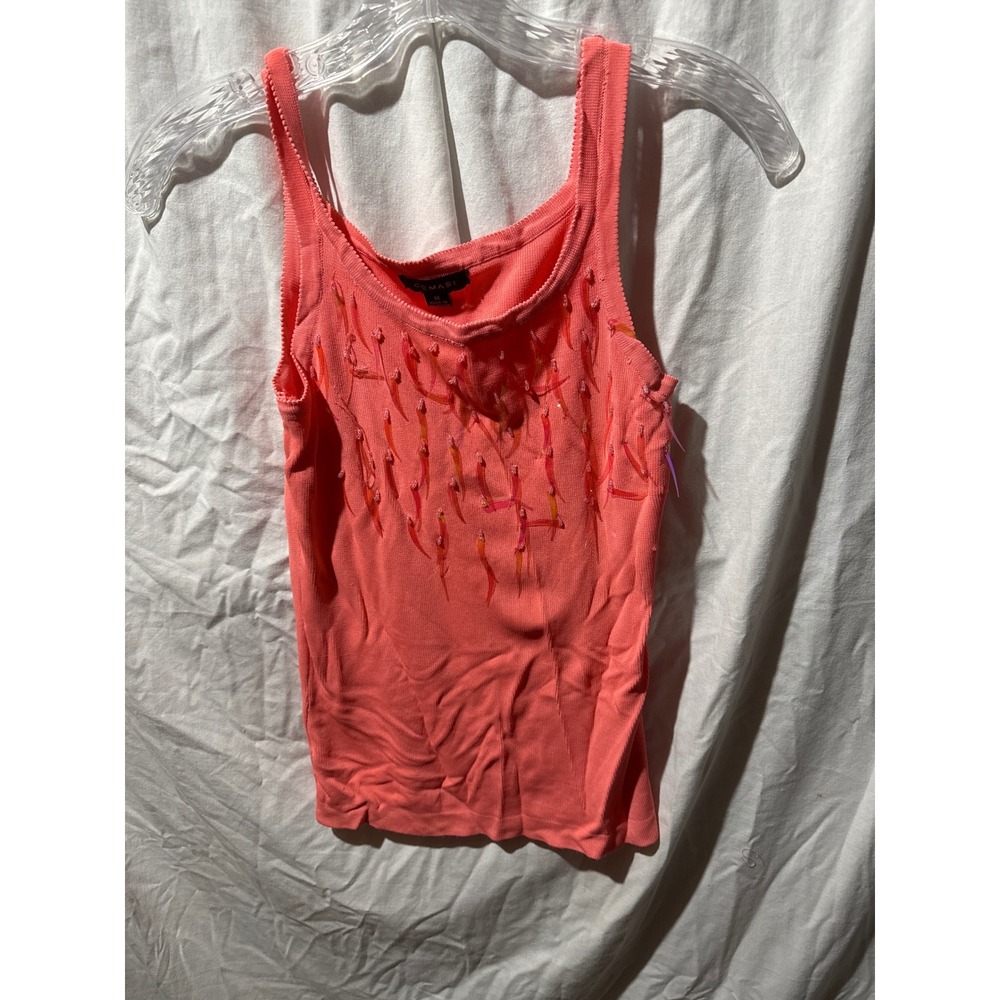 Cemasi Coral Pink Knit Tank Top Embellished Sequin Bead Sleeveless Medium